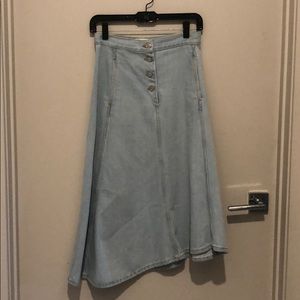 Acne Light Denim Asymmetrical Hem Skirt